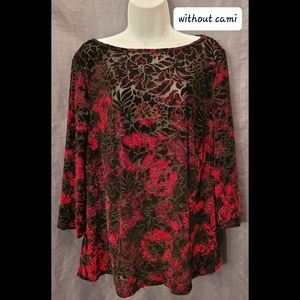 Roz & Ali Velvety Floral Womens Top 2X